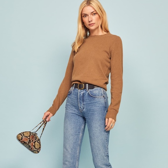 NWT Reformation Cashmere Crew Sweater in Camel - Picture 2 of 8